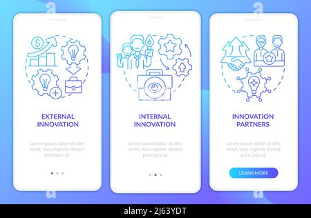 Sourcing ideas approaches blue gradient onboarding mobile app screen Stock Vector