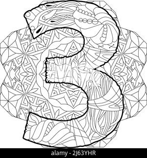 Three number on mandala Isolated zentangle illustration for coloring Stock Vector