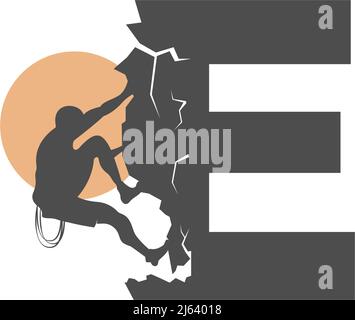 Rock climber climbing letter E illustration template Stock Vector
