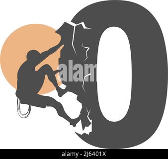 Rock climber climbing number zero  illustration template Stock Vector