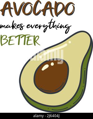 Avocado doodle outline icon. Logo organic fruit and vegetable isolated illustration. Stock Vector