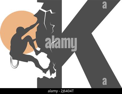 Rock climber climbing letter K illustration template Stock Vector