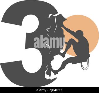 Rock climber climbing number 3  illustration template Stock Vector