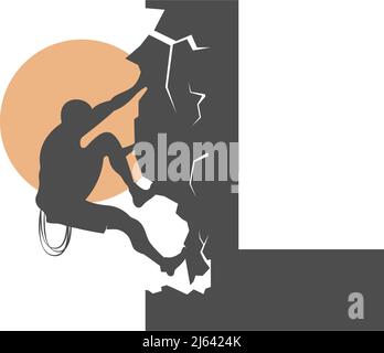 Rock climber climbing letter L illustration template Stock Vector