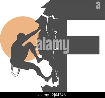 Rock climber climbing letter F illustration template Stock Vector