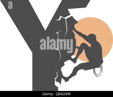 Rock climber climbing letter Y illustration template Stock Vector