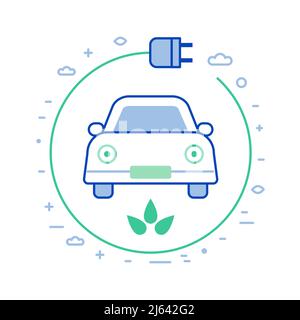 Green Transport Electric Car Icon in Line Art Stock Vector