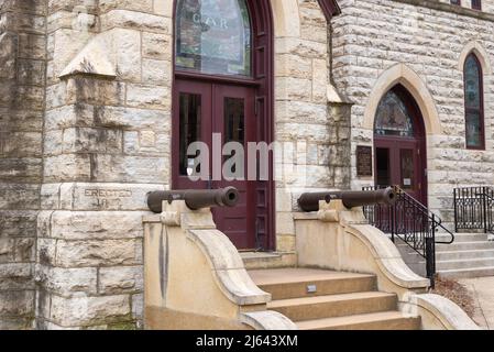 Aurora, Illinois - United States - April 25th, 2022: Exterior of the Grand Army of the Republic building, built in 1877, in downtown Aurora. Stock Photo