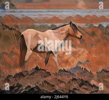 An abstract art style of wild horse, from the marshlands of Chincoteague National Wildlife Refuge. Stock Photo