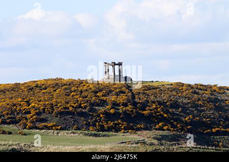 Dunnottar Castle,Stonehaven, Aberdeenshire, Scotland, UK . View from the castle toward the war memorial at Stonehaven Stock Photo