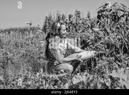 Helping in garden. happy childrens day. childhood happiness. portrait of happy kid with vegetable marrow. cheerful retro child hold big marrow squash Stock Photo