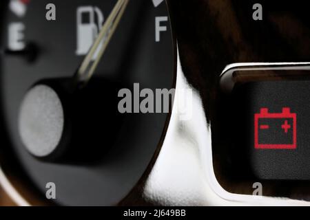 battery warning light in car dashboard Stock Photo