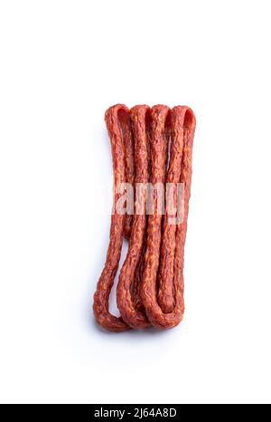 Dry cured  Kabanos sausage isolated on white Stock Photo