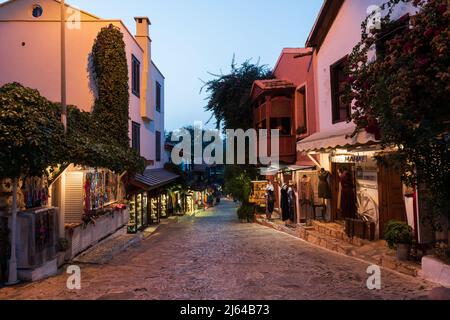 Tourist view of Kas district traditional street. It is an important Mediterranean coast for vacation. Stock Photo