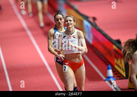 Adrianna Sulek participating in the Belgrade 2022 World Indoor Championships in the 800 meters of the Pentathlon. Stock Photo