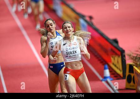 Adrianna Sulek participating in the Belgrade 2022 World Indoor Championships in the 800 meters of the Pentathlon. Stock Photo