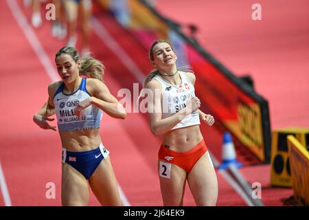 Adrianna Sulek participating in the Belgrade 2022 World Indoor Championships in the 800 meters of the Pentathlon. Stock Photo