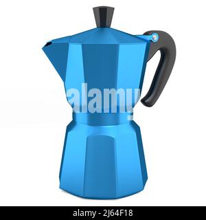 Italian geyser coffee maker a la moka on white background. 3d render of coffee pot for making espresso coffee Stock Photo