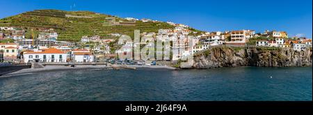 Panoramic view of traditional fishing village Camara de Lobos, Madeira. Stock Photo