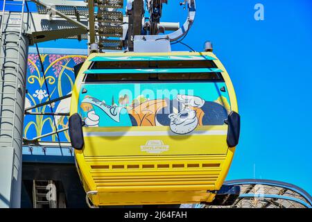 Disney Skyliner cable cars with character wrapping at Disney World Stock Photo