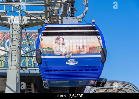 Disney Skyliner cable cars with character wrapping at Disney World Stock Photo