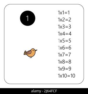 Multiplication Square. School vector illustration with bird. Multiplication Table. Poster for kids education. Maths child card. Stock Vector