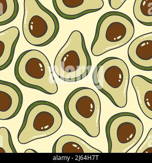 Avocado doodle outline seamless pattern illustration. Background of organic fruit and vegetable isolated illustration. Stock Vector