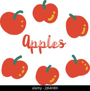 Fresh red apples doodle set, collection. Whole apples vector icons, illustration. Stock Vector