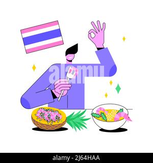 Thai cuisine abstract concept vector illustration. Thai traditional food, oriental cuisine restaurant menu, thailand spicy taste, asian recipe, takeout meal, gourmet market abstract metaphor. Stock Vector