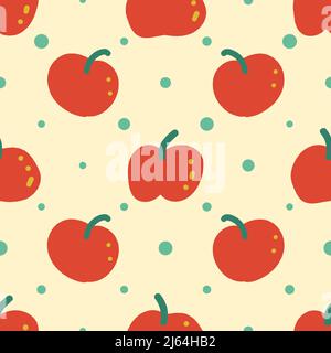 Red apples seamless pattern illustration. Apple harvest doodle background Stock Vector