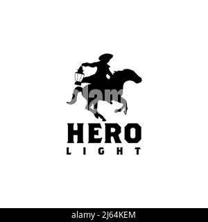 Hero light lantern with riding horse vector logo design Stock Vector