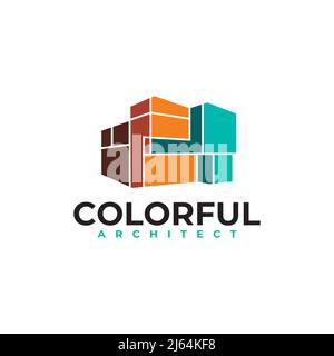 Colorful home building architect vector logo design Stock Vector