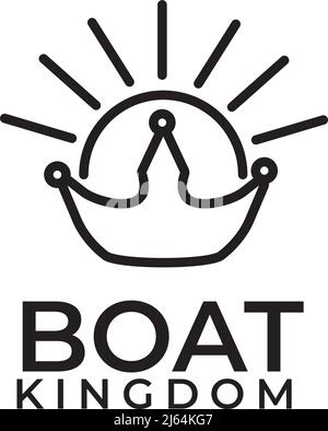 Boat yacht luxury with crown and sun background vector logo design Stock Vector