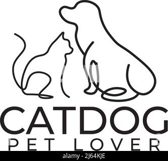 Mono line cat and dog vector logo design Stock Vector