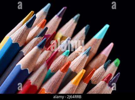 The colorful colored pencils on black background Stock Photo