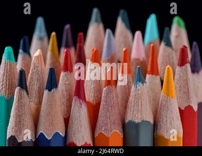 The colorful colored pencils on black background Stock Photo
