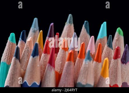 The colorful colored pencils on black background Stock Photo