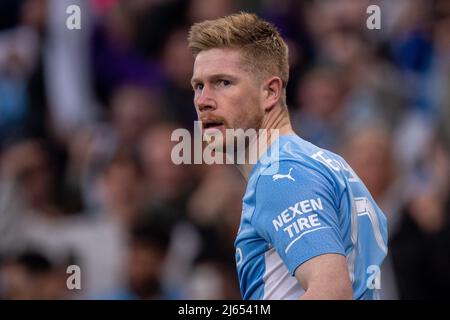 MANCHESTER, ENGLAND - APRIL 26: Kevin De Bruyne of Manchester City looks on during the UEFA Champions League Semi Final Leg One match between Manchester City and Real Madrid at City of Manchester Stadium on April 26, 2022 in Manchester, United Kingdom. (Photo by Sebastian Frej) Credit: Sebo47/Alamy Live News