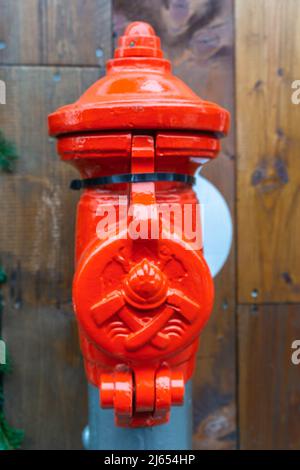 Copenhagen, Denmark - November 14, 2021:Close up picture of red hydrant in the middle of the Copenhagen preventing fire safety Stock Photo