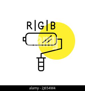 Painter roll with rgb symbol. Pixel perfect, editable stroke line art icon Stock Vector