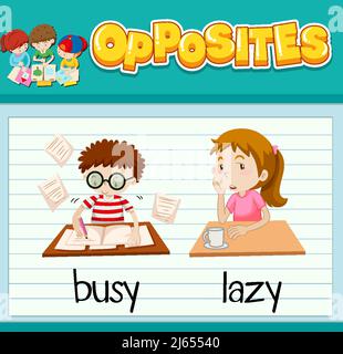 Opposite words with pictures for kids illustration Stock Vector