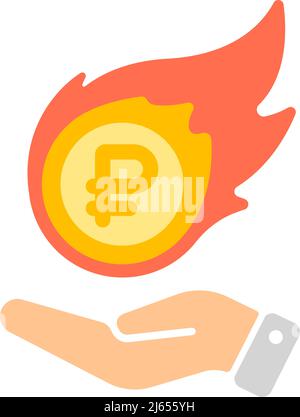 Burning Russian ruble ( economic sanctions ) vector icon illustration Stock Vector