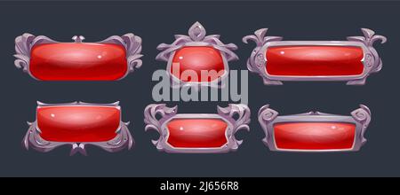 Game ui frames, red medieval menu interface elements, buttons or ...