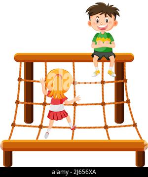 Children climbing on rope wall illustration Stock Vector