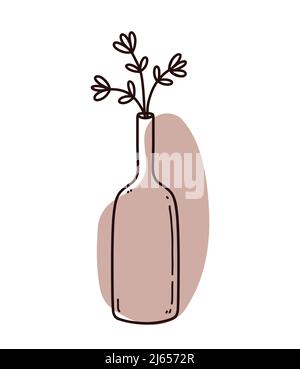 Abstract floral doodle with color organic shape. Minimalist vase with flowers isolated on white background. Vector hand-drawn illustration. Perfect for cards, decorations, logo, posters. Stock Vector
