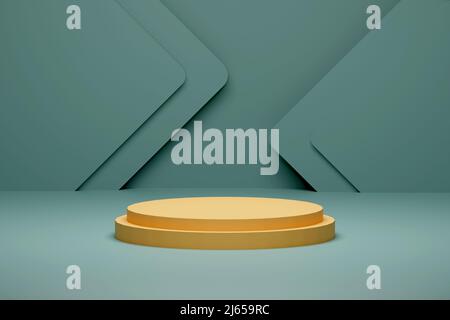 3d render podium  for product in empty display background, abstract geometric shapes background, modern empty showcase Stock Photo