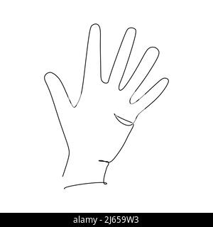 Number five Hand gesture language alphabet continuous line drawing design. Sign and symbol of hand gestures. Single continuous drawing line. Stock Vector