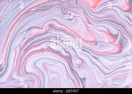 Abstract fluid art background light gray and pink colors. Liquid marble. Acrylic painting on canvas with grey gradient. Watercolor backdrop. Stock Photo