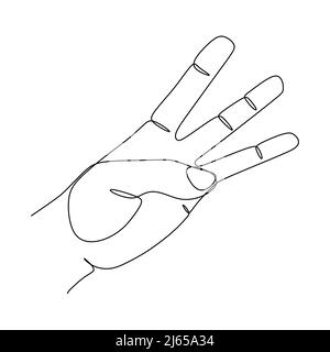 Continuous one line drawing of human hand showing three fingers. Vector illustration Stock Vector