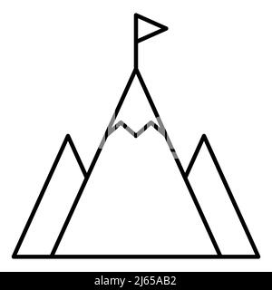 Mountain peak with flag thin line icon Stock Vector